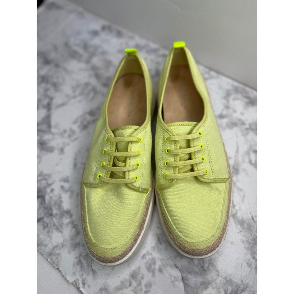 Vionic Women Lime Green Canvas Espadrille Platform Sneakers Orthotic Lace Up 9